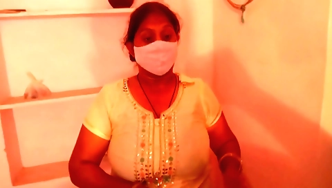 Busty brunette hottie in red blouse shows her body