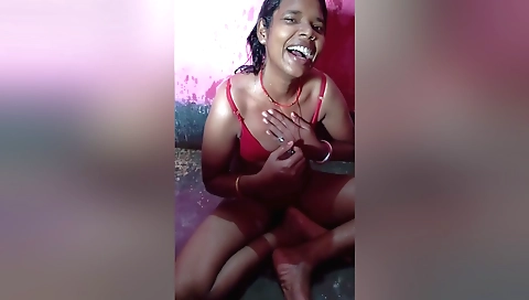 Playful amateur indian milf masturbates after shower