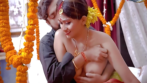 Busty brunette 18+ fucked by her husband and stepbrother