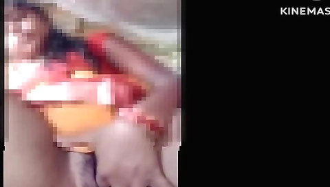 Indian solo female masturbating with fingers on bed