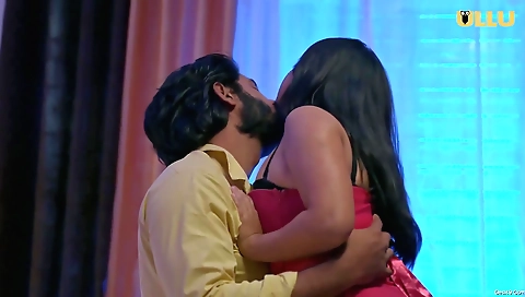 A brunette secretary is caught having sex by her husband