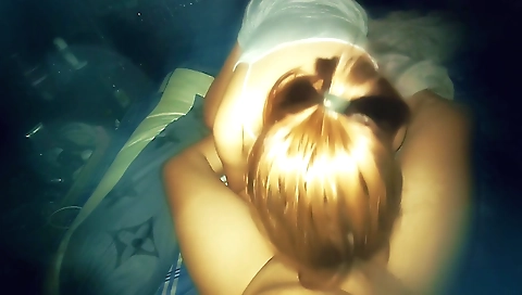 Big boobed redhead sucks his big cock in deepthroat