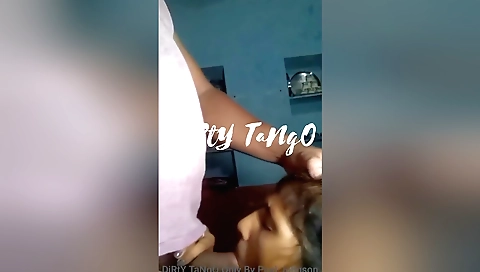 Brunette hair babe giving a hot handjob for a live video