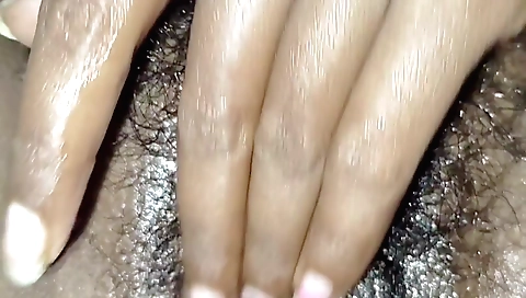 Hairy indian blonde masturbating in bed in lingerie