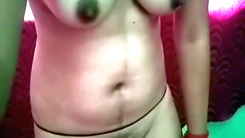 Busty brunette with hairy pussy shows her sexy body