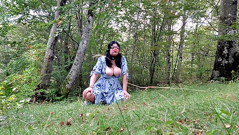 Horny brunette girl with natural boobs plays with her toy