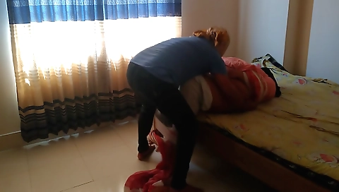 Big-assed indian brunette aunty tied hands and feet then fuck