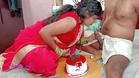 Indian brunette fucked her stepdaughter-in-law's birthday cake