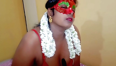 Indian brunette in a red saree masturbates in a solo video