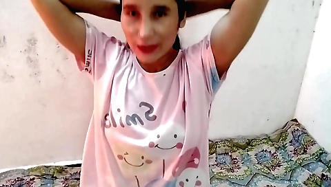 Indian girl playing finger play on homemade solo video