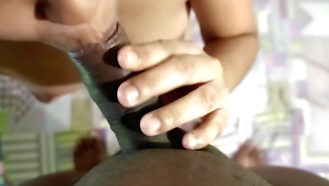 Teen with small tits and beautiful face sucking cock