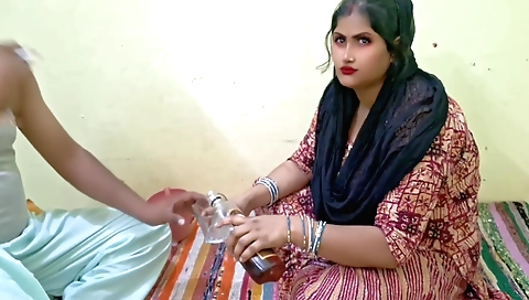 Indian brunette gets drunk with a friend's coffee and 18+ blowjob