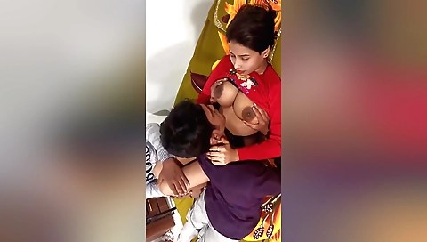 Indian woman with big tits and a shaved pussy enjoys threeway