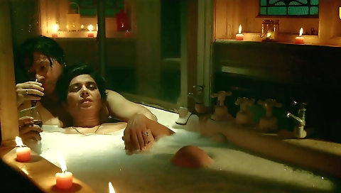 Bright brunette teen in red bra and pink stockings