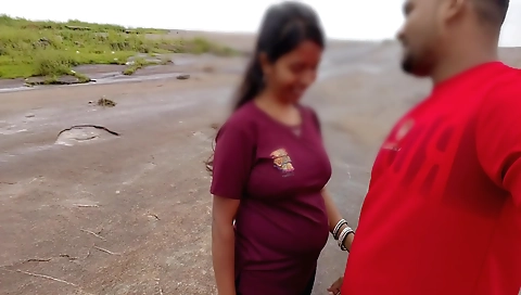 Indian girl in red dress and panties is getting a hot blowjob