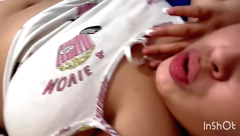 Brunette in white towel fucks her body with the best pleasure