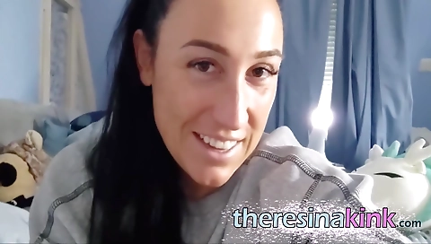 Busty brunette with a nice round ass fucks with a toy