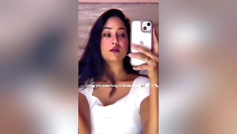 Amateur brunette girl masturbates and has sex in bed